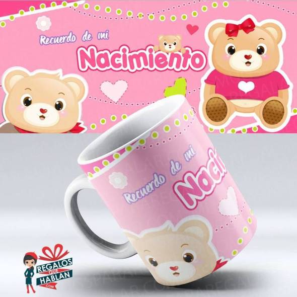 Mug Bebes ( 22 ) Recuerdo De Mi Nacimiento Osos Rosa