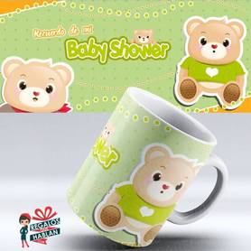 Mug Bebes ( 20 ) Recuerdo De Mi Baby Shower Osos Verde