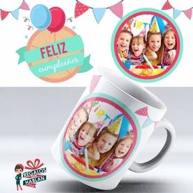 Mug Cumpleaños ( 21 ) Bombas Circulo Foto Personalizada